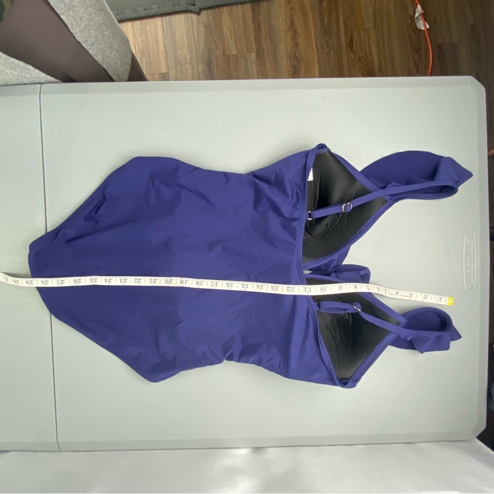 Liz Claiborne Navy Blue One Piece Swimsuit with Ruffled Straps - Picture 10 of 13